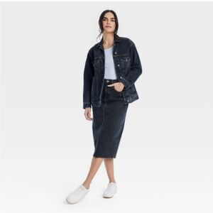 🆕👗High-Rise Denim Midi Blackwash Jean Skirt